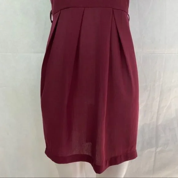 Esley Maroon Body Con Little Party Ruffle Capped Sleeve Dress Size S - Picture 4 of 9